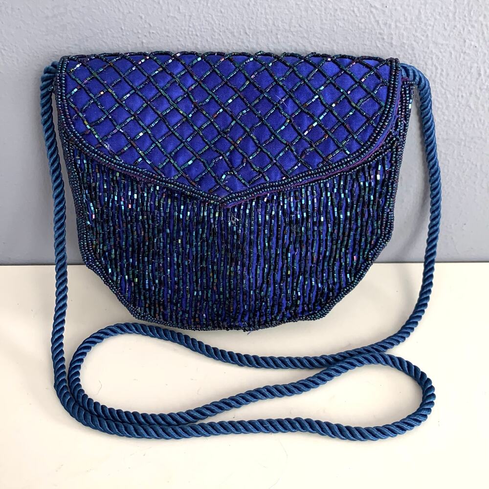 Walborg Vintage Blue Beaded Shoulder Purse